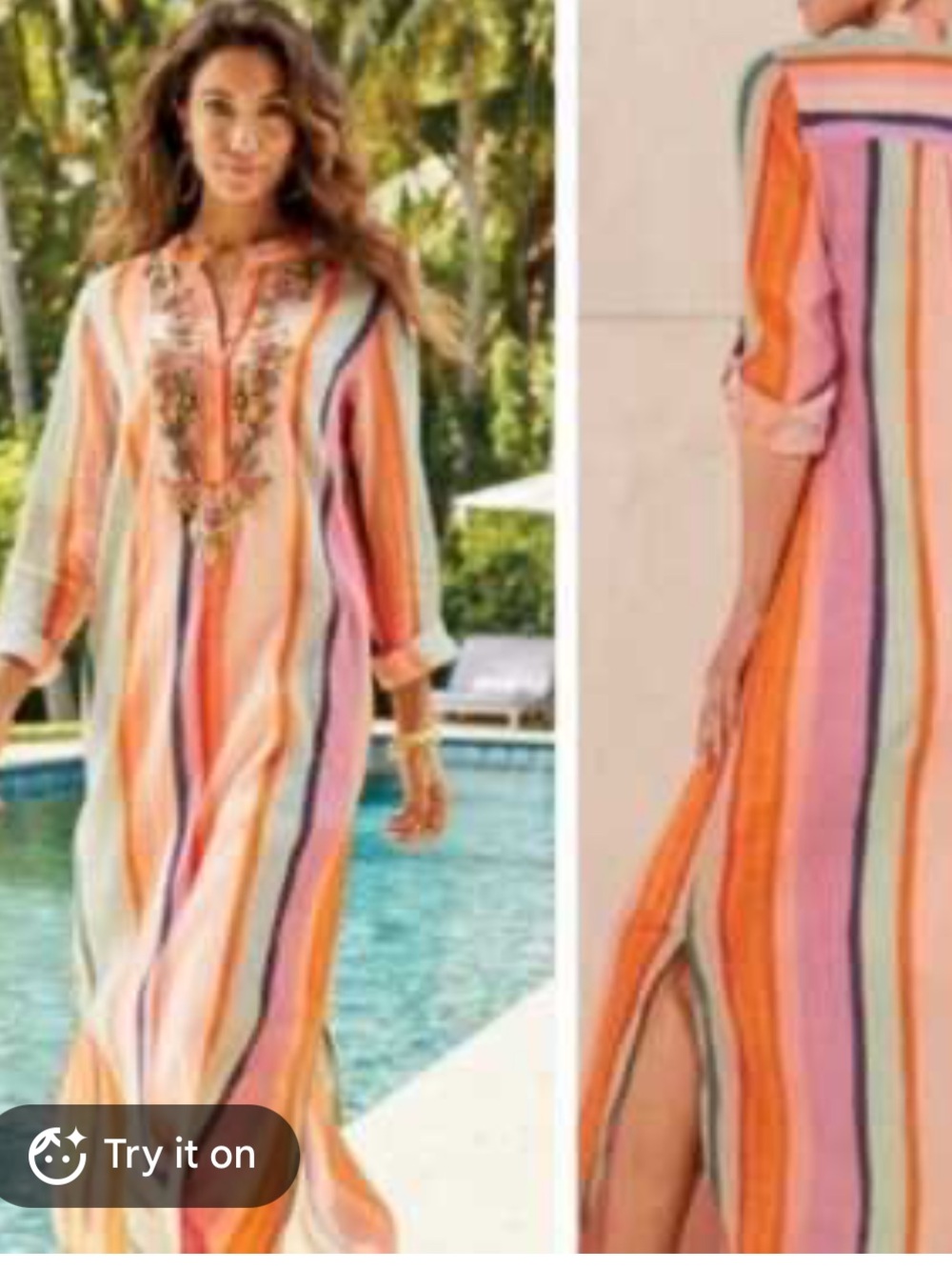 Soft surroundings aruba caftan Women’s Striped Beach Caftan Dress large